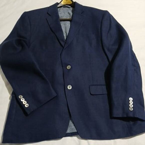 Lauren Ralph Lauren Men's Steal Blue Linen Macy's Men's Store Blazer 42S - Picture 1 of 11